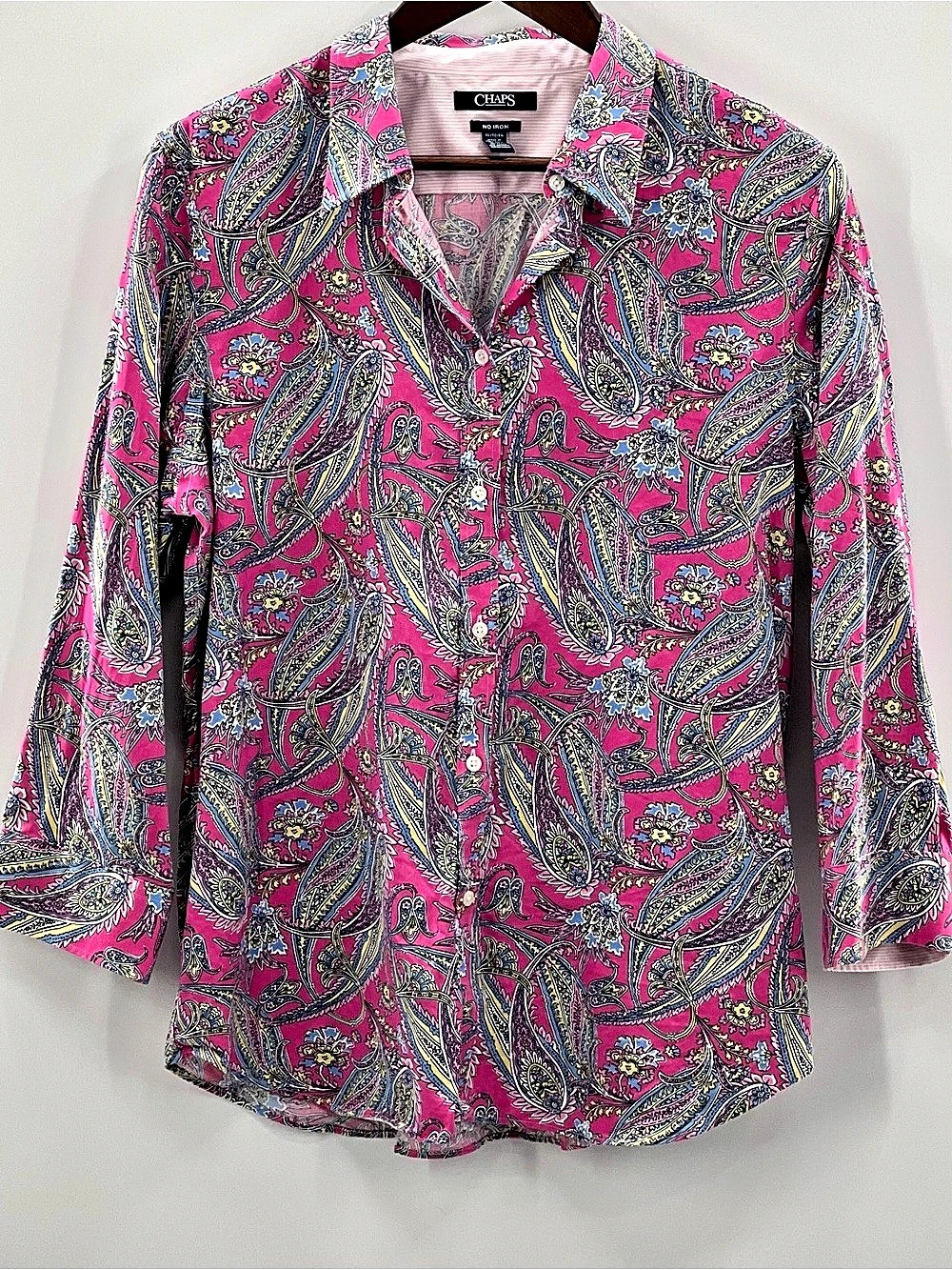 583 Chaps Paisley Cotton Button Down Pink Size XL Like New